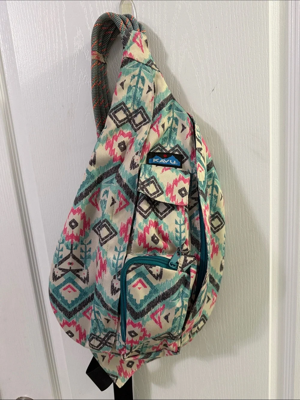 Kavu Teal Pink Aztec Sling Pack